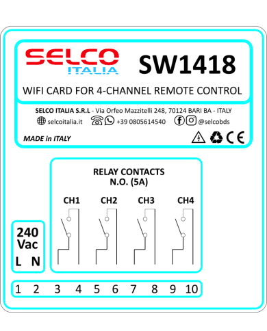 SCHEDA WIFI PER COMANDO REMOTO UTENZE 4 CANALI